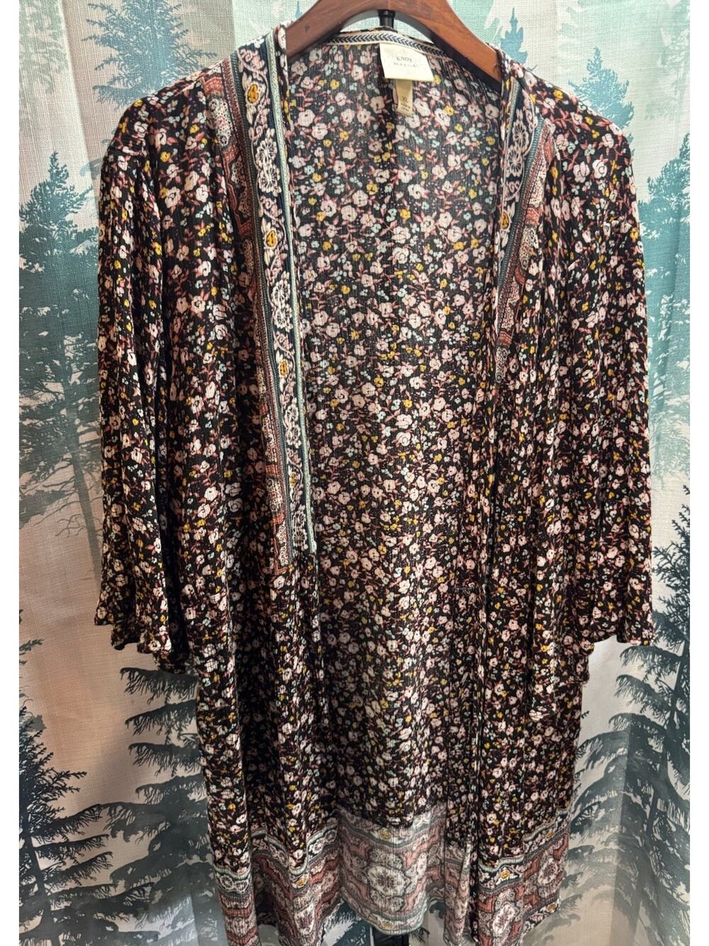 Knox Rose Women’s XL Kimono Cardigan Topper Multicolor Floral Open Front Boho